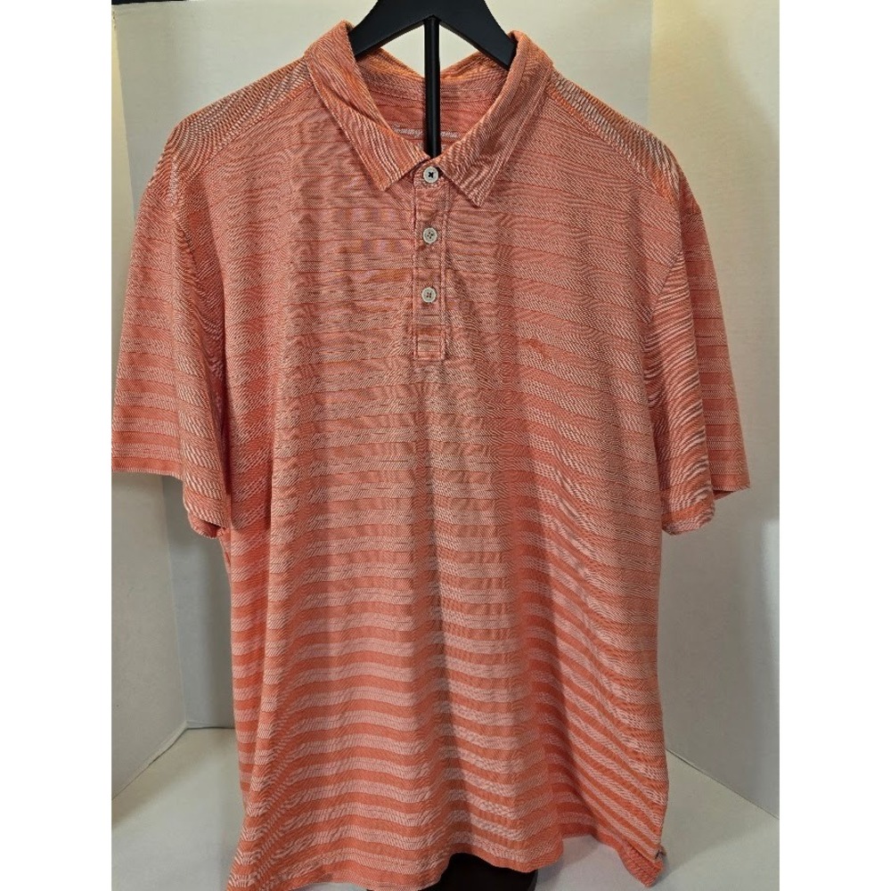 Tommy Bahama IslandZone Polo Shirt XXL Coral Orange Stripe 37.5 Technology‎